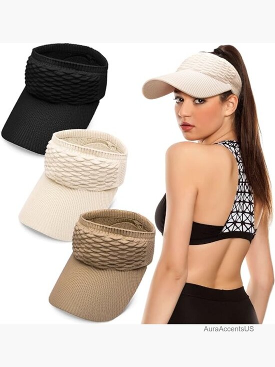 3 Pack Knitted Sun Visor Hats Quick Drying Wide Brim Sports Hats for Women